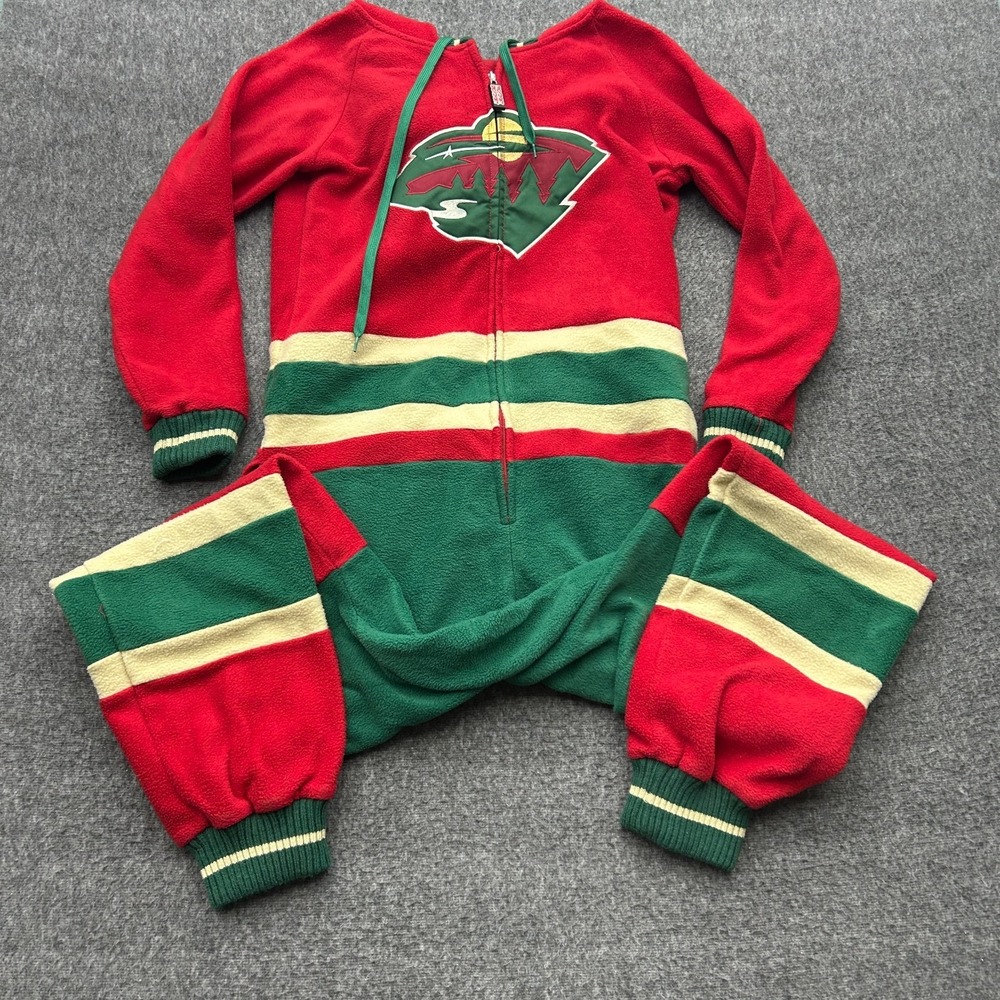 Minnesota Wild NHL Adult Pajamas Hockey Sockey Jumpsuit Fleece Small